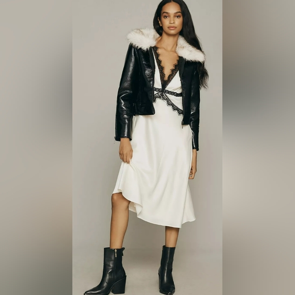 UNREAL FUR Wet Look Black Moto Jacket-NWT-SzM. NWOT- high end boutique/ PATENT - Picture 5 of 10